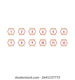 Numbers 1-12 for the world of science, education, business, technology. Group of numbers 1-12 in hexagons