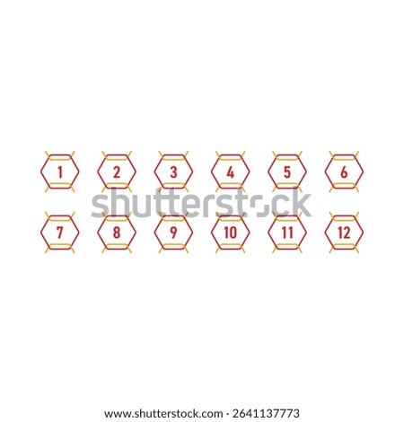 Numbers 1-12 for the world of science, education, business, technology. Group of numbers 1-12 in hexagons