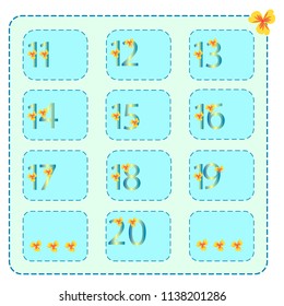 Numbers 11-20 Table of colored figures decorated with flowers
