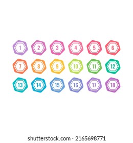 numbers 1-18 in hexagons. numbers 1-18 for lesson, school, education. 1-18 numbers concept