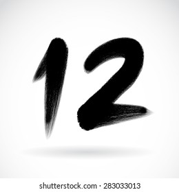 Numbers 12 written with a brush on a white background