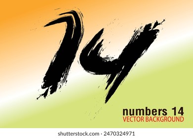 numbers 14 written with a brush vector, 14 Years Anniversary Celebration Vector Template, 14 number logo design, 14th birthday, Black Lettering Numbers brush drawing hand drawn sketch, black number