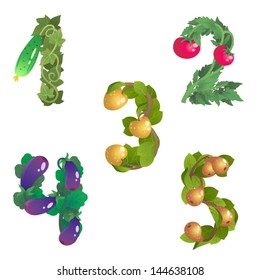 numbers 1-5 made from different plants with fruits