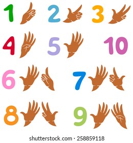 Numbers 1-9 like symbol and like hand gestures / Solid fill vector icons 