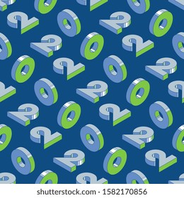 numbers '2' '0' seamless pattern in classic blue color palette and green elements. vector illustration for background, calendar, banner, poster, greeting card. eps 10