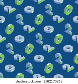 numbers '2' '0' seamless pattern in classic blue color palette and green elements. vector illustration for background, calendar, banner, poster, greeting card. eps 10