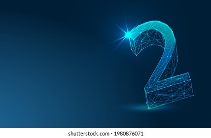 Numbers, 2,  Futuristic vector font typeface unique design. For technology, digital, engineering, gaming, sci-fi and science, business Illustrations and covers. Abstract low poly 3d. 