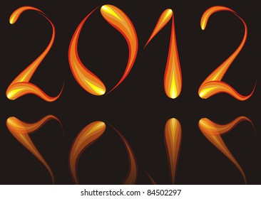 The numbers 2012 burning with a black background and reflection