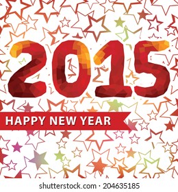 The numbers  2015 of colored polygons .New year on stars background.Happy New year greeting card,invitation,bannern,Wallpaper.Square composition.The vector.