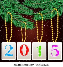 numbers 2015 hang on the branches of christmas tree,vector illustration