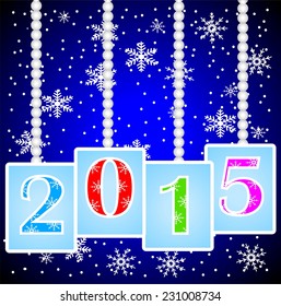 numbers 2015 on a blue background with snowflakes,vector illustration
