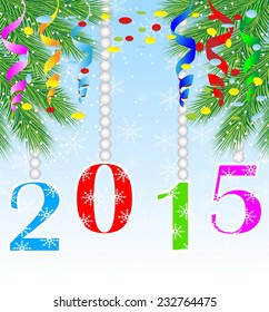 numbers 2015 year and branch of Christmas tree,vector illustration
