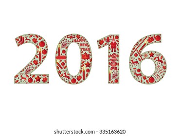 numbers of 2016 formed with christmas icons