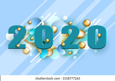 numbers 2020 on abstract background with shapes of fluid with golden and other colors. Abstract New Year's illustration of a new year 2020.