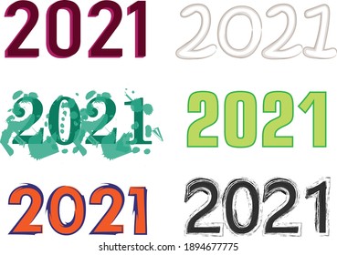 The numbers 2021 with a variety of fonts and aesthetic effects