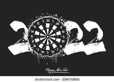 Números 2022 y un tablero abstracto de manchas de estilo grunge. Logo de texto de diseño Feliz Año Nuevo 2022. Plantilla para tarjeta de saludo, banner, afiche. Ilustración del vector en el fondo aislado