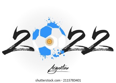 Numbers 2022 and a abstract soccer ball painted in the colors of the England flag. 2022 and flag of England in the form of a soccer ball made of blots. Vector illustration on isolated background