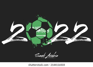 Numbers 2022 and a abstract soccer ball painted in the colors of the Saudi Arabia flag. 2022 and flag of Saudi Arabia in the form of a soccer ball made of blots. Vector illustration