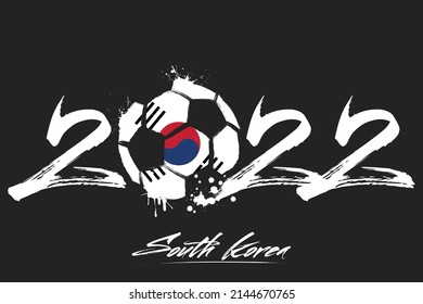 Números 2022 y una bola de fútbol abstracta pintada en los colores de la bandera de Corea del Sur. 2022 y bandera de Corea del Sur en forma de una pelota de fútbol hecha de manchas. Ilustración del vector