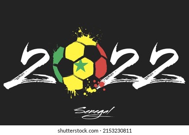 Numbers 2022 and a abstract soccer ball painted in the colors of the Ghana flag. 2022 and flag of Ghana in the form of a soccer ball made of blots. Vector illustration on isolated background