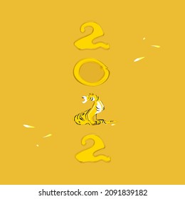 The numbers 2022 denoting the date of the upcoming New Year s stand vertically on a yellow background.