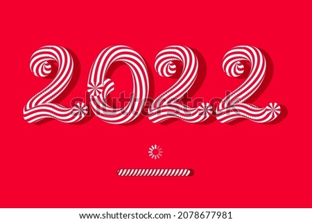 Numbers 2022 in the form of sweet lollipops on a red background. Loading New Year or Christmas. Meeting next year. The holiday is coming soon. Vector concept stylish poster for pastry shop 