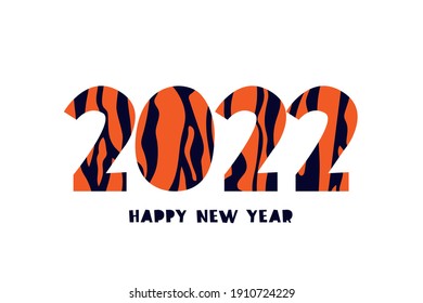 Los números 2022 en el patrón tigre. Cabello tigre a rayas. Feliz año nuevo. Año del Tigre. Tarjeta de bienvenida de Año Nuevo festivo. Ilustración vectorial aislada en fondo blanco.