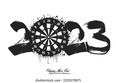 Números 2023 y un tablero abstracto de manchas de estilo grunge. Logo de texto de diseño Feliz Año Nuevo 2023. Plantilla para tarjeta de saludo, banner, afiche. Ilustración del vector en el fondo aislado