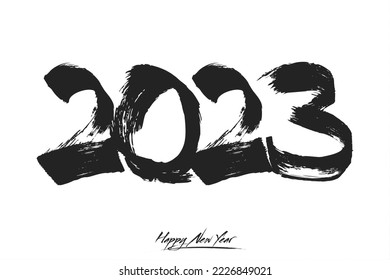 Numbers 2023 in grunge style. Design text logo Happy New Year 2023. Template for greeting card, banner, poster. Vector illustration on isolated background