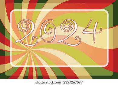 Numbers 2024 on background in style of circus festival Fun celebration concept You can edit Place for your text Twisted ribbons Wavy rays or stripes on colored template NEW Year Christmas New season