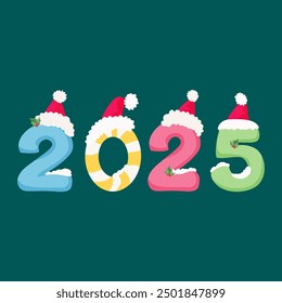 The numbers 2025 on a dark green background. Vector illustration.