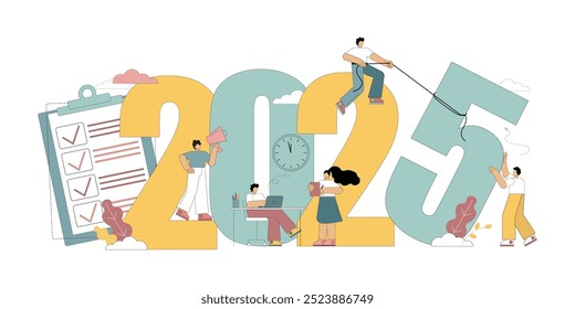 Números 2025. Las Personas cambian de 2024 a 2025. Preparación para el Nuevo año laboral. Planificación para el año. Fijación de objetivos para 2025