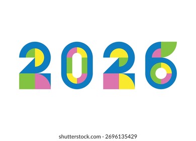 Los números para 2026 con Formas geométricas simples. Plantilla para un Sitio web, Anuncio, tarjeta de felicitación, invitación, cartel, volante o volante. Ilustración vectorial aislada en un fondo blanco.