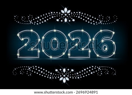 Numbers 2026 with vignettes made of sparkling diamonds jewelry vector