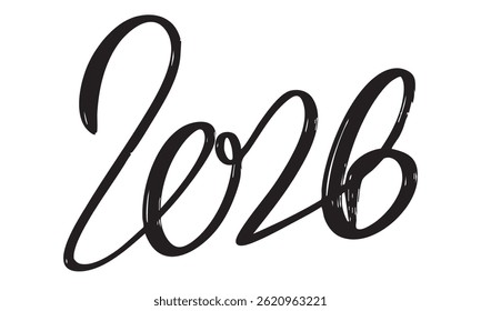 Numbers 2026 Year Isolated on Background. 2026 Minimal Banner. Hand Drawn Vector Art. 