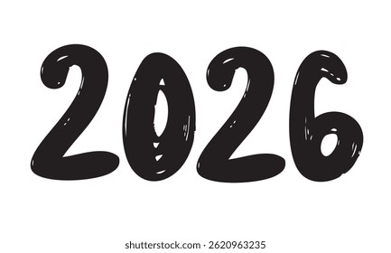 Numbers 2026 Year Isolated on Background. 2026 Minimal Banner. Hand Drawn Vector Art. 
