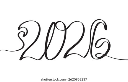 Numbers 2026 Year Isolated on Background. 2026 Minimal Banner. Hand Drawn Vector Art. 