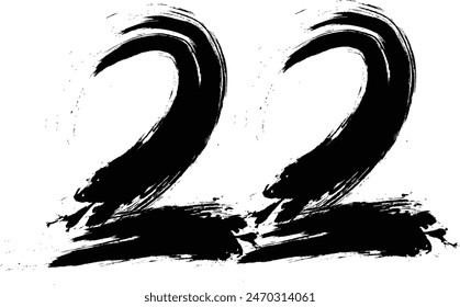 numbers 22 written with a brush, 22 Years Anniversary Celebration Vector Template, 22 number logo design, 22th birthday, Black Lettering Numbers brush drawing hand drawn sketch, black number, Annivers