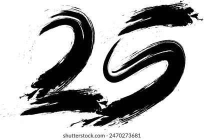 Zahlen 25 mit einem Pinsel geschrieben, 25 Jahre Jubiläumsfeier Vektorgrafik Vorlage, 25 Zahlen Logo Design, 25. Geburtstag, Schwarze Buchstaben Zahlen Pinsel Zeichnen Handgezeichnete Skizze, Schwarze Zahl, Jubiläen