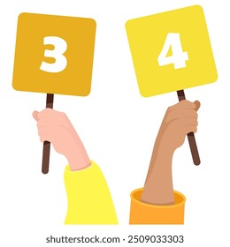 Numbers 3 and 4 on a square tablet in a woman's hand