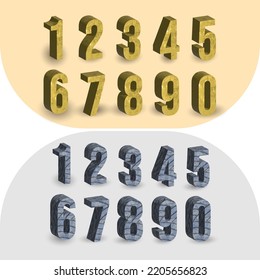 Numbers 3D All Vector Golden and Concrete elements