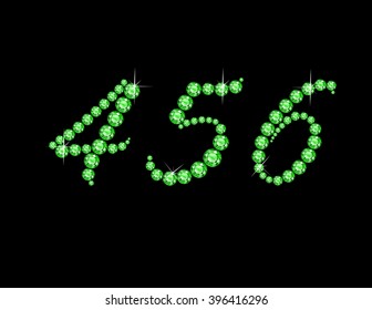 Numbers 4, 5 and 6 in stunning Peridot Script precious round jewels, isolated on black. Vector EPS-10 file, transparency used. 