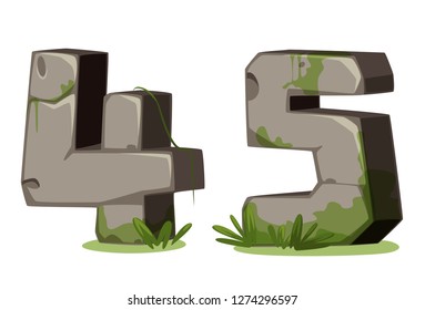 Numbers 4 & 5 made of stone in 3D look for jungle theme vector image part 3