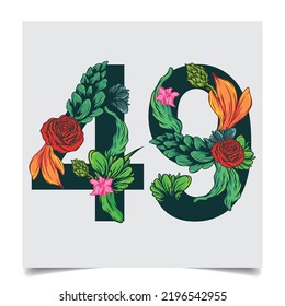 numbers 49 vector colorful flower font