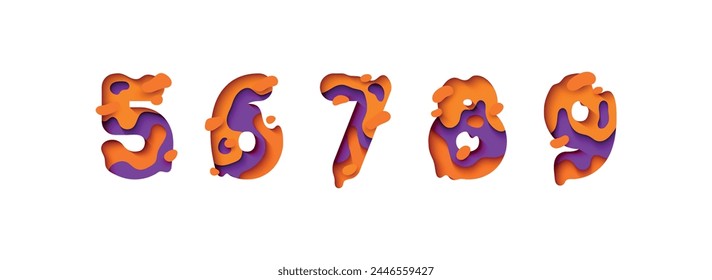 Numbers 5, 6, 7, 8, 9, font design in paper cut style. vector illustration