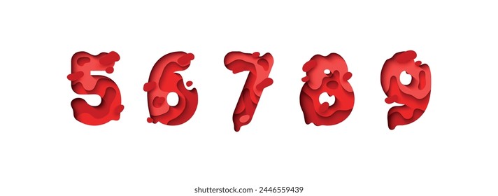 Numbers 5, 6, 7, 8, 9, font design in paper cut style. vector illustration