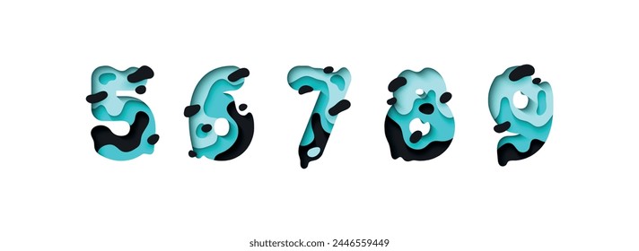 Numbers 5, 6, 7, 8, 9, font design in paper cut style. vector illustration