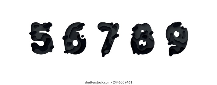 Numbers 5, 6, 7, 8, 9, font design in paper cut style. vector illustration