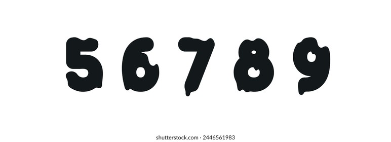 Números 5, 6, 7, 8, 9, diseño de letra en estilo graffiti con pintura líquida. Ilustración vectorial