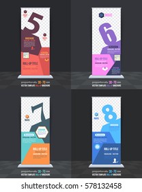 Numbers 5, 6, 7, 8 Concept Business Roll-Up Banner Design, Vertical Advertising Vector Template